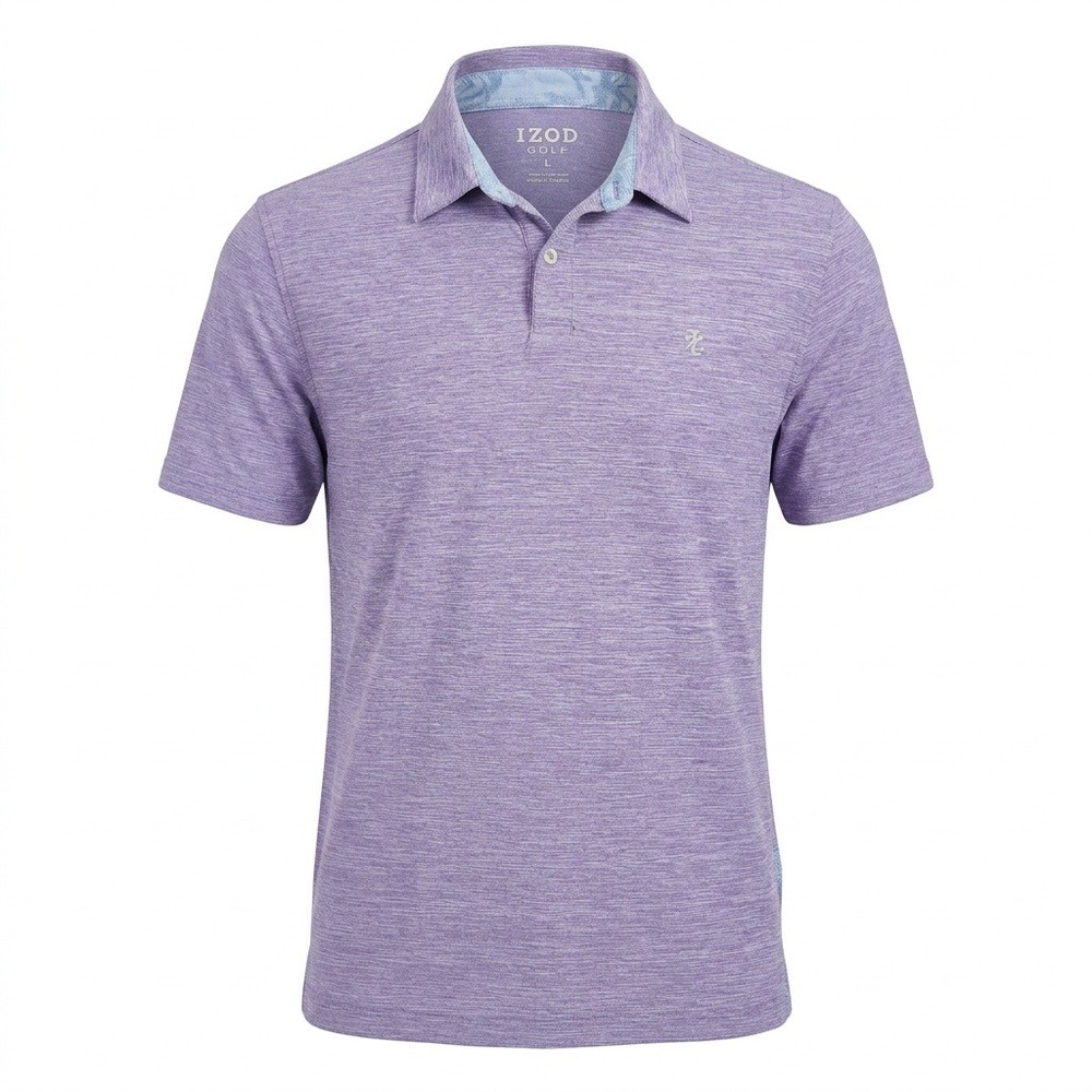 IZOD Golf Mens Large Purple Heathered Stretch Short Sleeve Polo Shirt L